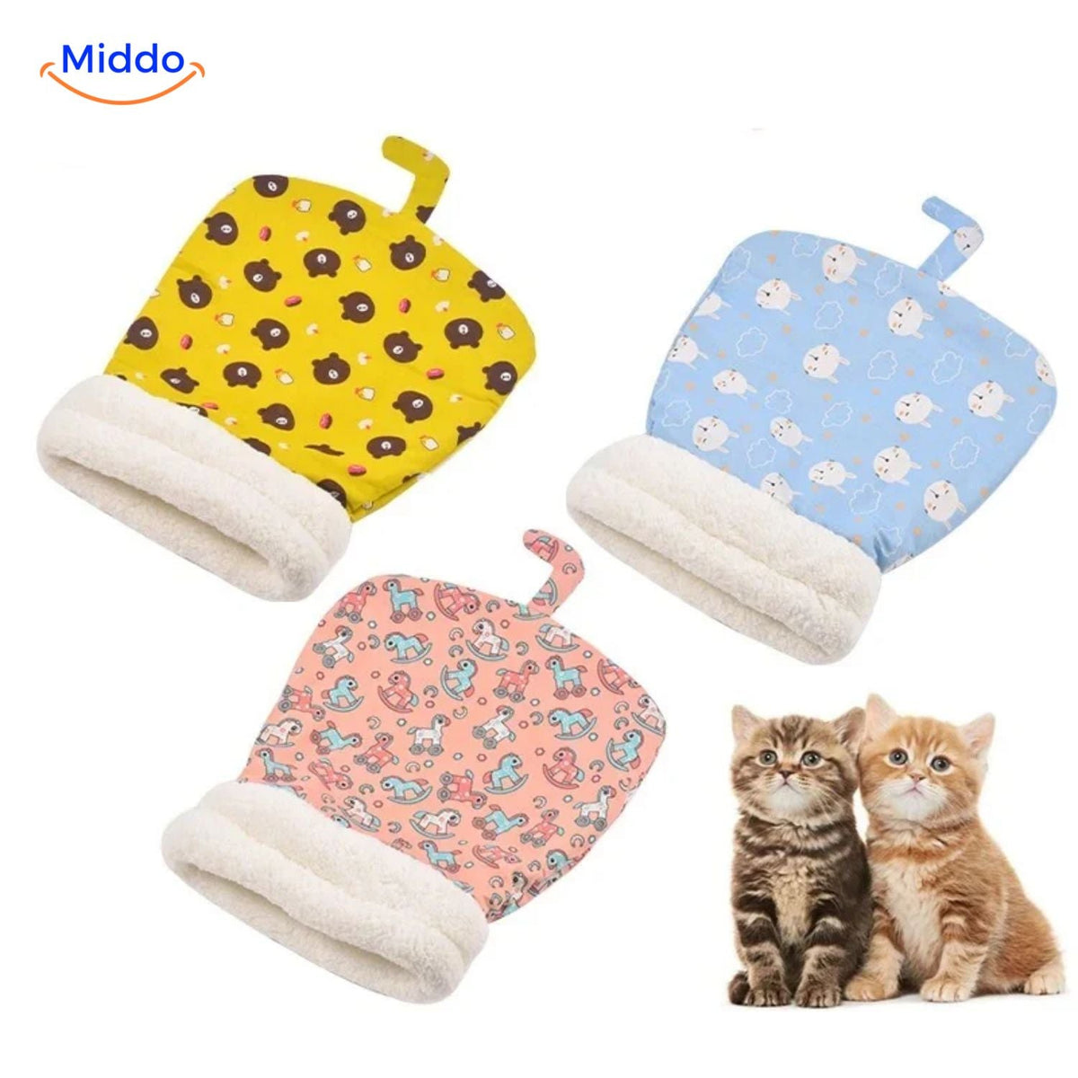 Plüschige Schlafsack-Katzenbett mit Muster, warm und bequem, für kleine und große Katzen, alle Jahreszeiten, Haustier | Sansoti