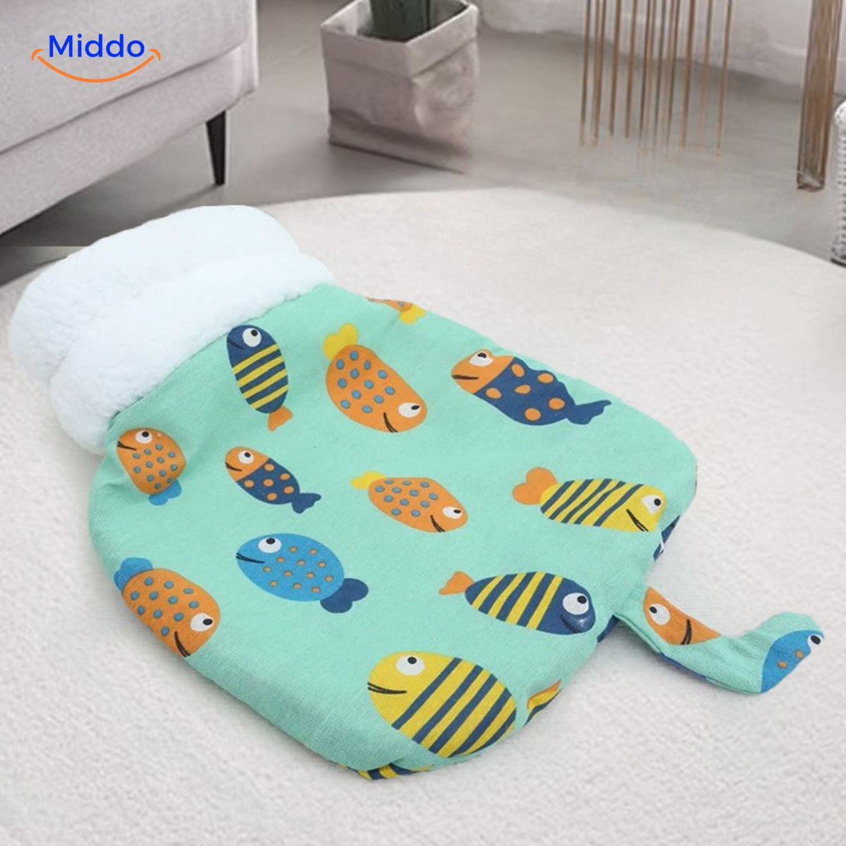 Plüschige Schlafsack-Katzenbett mit Muster, warm und bequem, für kleine und große Katzen, alle Jahreszeiten, Haustier | Sansoti