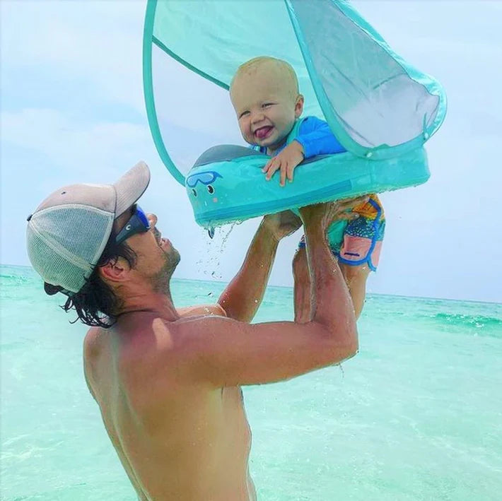 Opblaasbare Zwemhulp Baby met Zonnescherm UPF 50+ en Zacht Drijfcomfort | Veilige Zwemring voor Kinderen Pool en Strand | Visvormige Babyzwemband met Bescherming | Sansoti