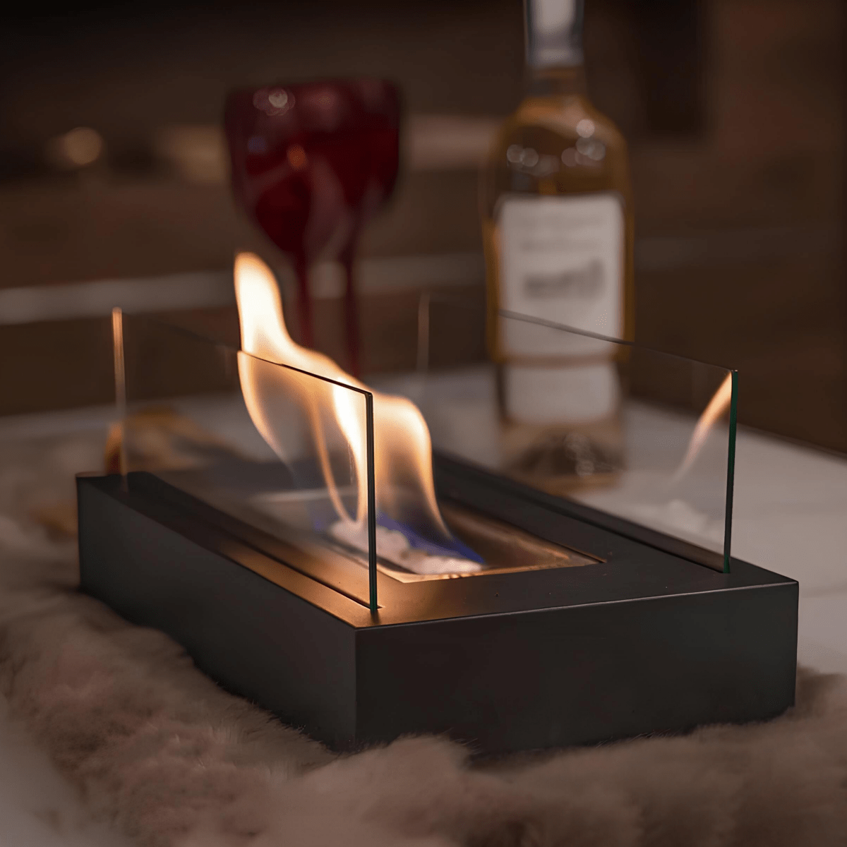 Bioethanol Tafelkachel Draagbaar Gehard Glas & Staal Design voor Binnen & Buiten Rookvrij Sfeerverlichting | Sansoti