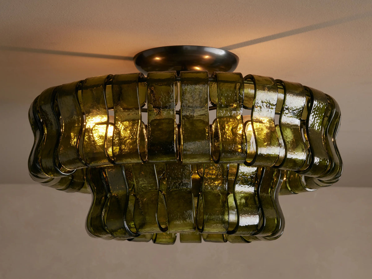 Textured Glass Ceiling Light Ø46cm Brass Bronze 3-Light Living Room Bedroom Dining Room Modern Design Lighting | Sansoti