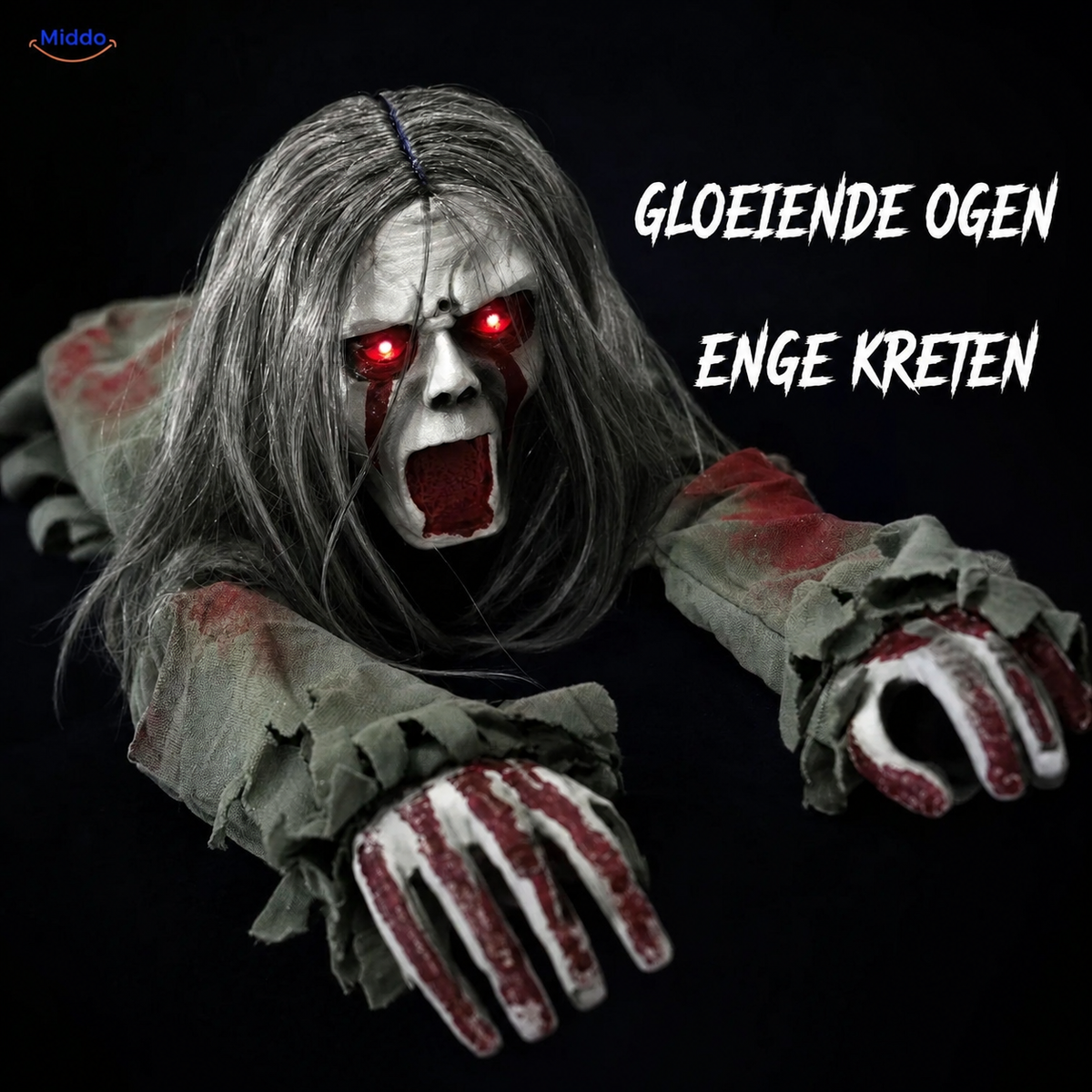 Geluidsgestuurde kruipende spookfiguur 110 cm Halloween decoratie binnengebruik vloer sfeer griezelig | Sansoti