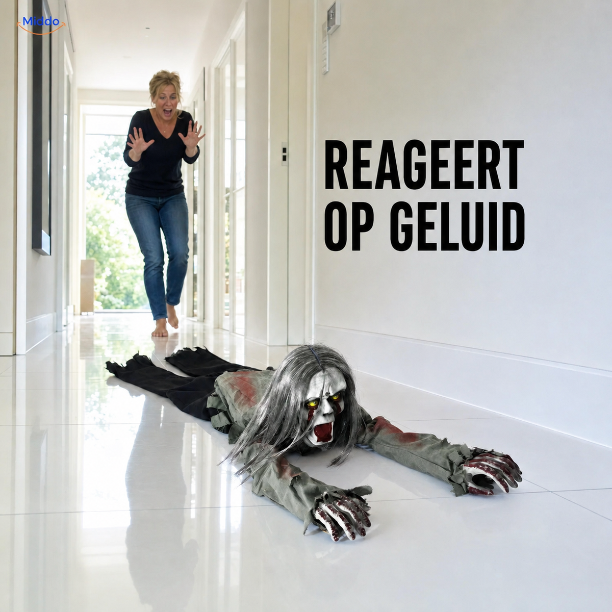 Geluidsgestuurde kruipende spookfiguur 110 cm Halloween decoratie binnengebruik vloer sfeer griezelig | Sansoti