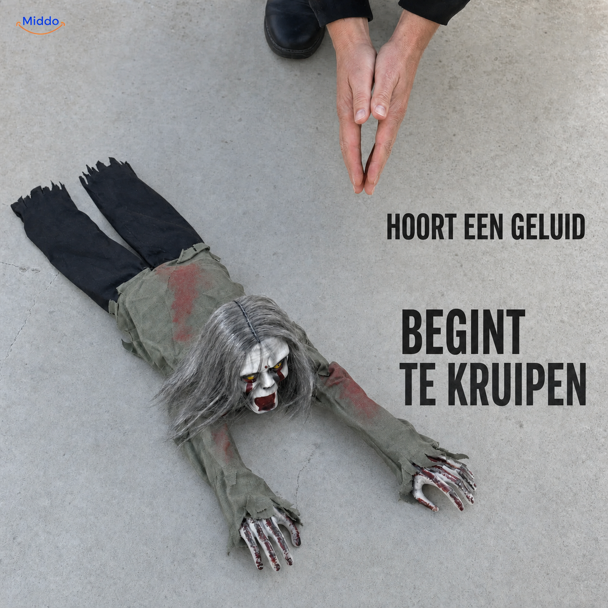 Geluidsgestuurde kruipende spookfiguur 110 cm Halloween decoratie binnengebruik vloer sfeer griezelig | Sansoti
