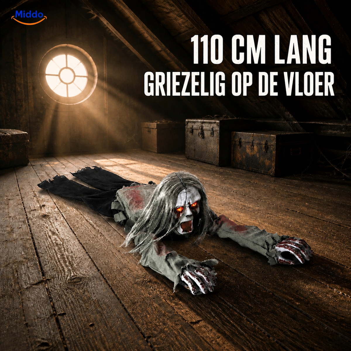 Geluidsgestuurde kruipende spookfiguur 110 cm Halloween decoratie binnengebruik vloer sfeer griezelig | Sansoti
