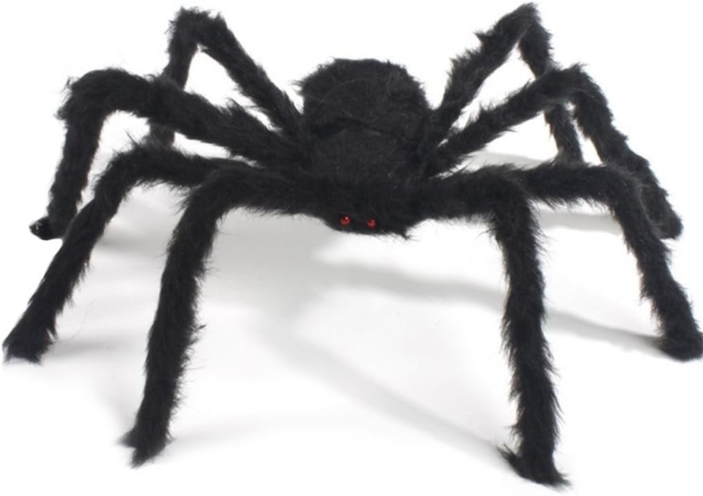 Dekoracja halloweenowa w formie gigantycznego pająka 125 cm z giętkimi nogami i czerwonymi oczami do wnętrz i na zewnątrz - nawiedzony dom | Sansoti