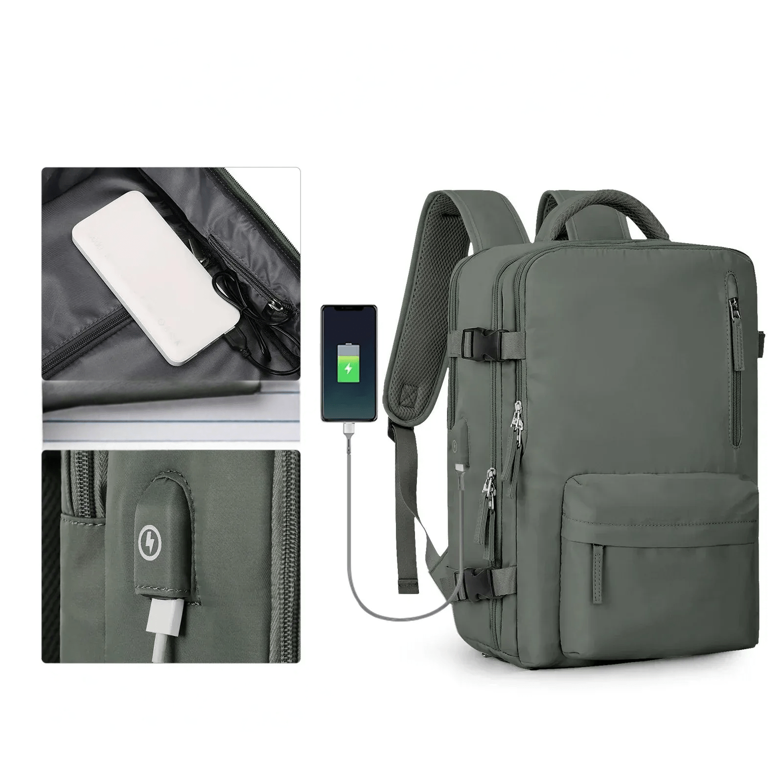 Waterbestendige Reistas met USB-Oplaadpoort — Laptop Rugzak 35L Nylon met Gescheiden Vakken Nat & Droog | Sansoti