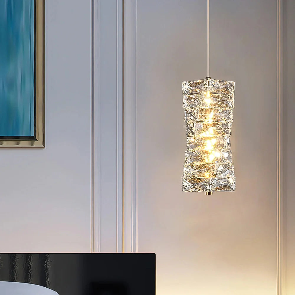 Suspension Cristal Empilé Bloc de glace LED Or Chrome Lampe d'ambiance Bar Salle à manger Moderne | Restfield
