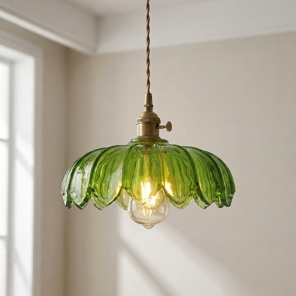 Glas-Hängeleuchte Blume E27-Fassung Verstellbar Bernstein Grün Weiß Esszimmer Bar Vintage-Design Deckenbeleuchtung | Sansoti