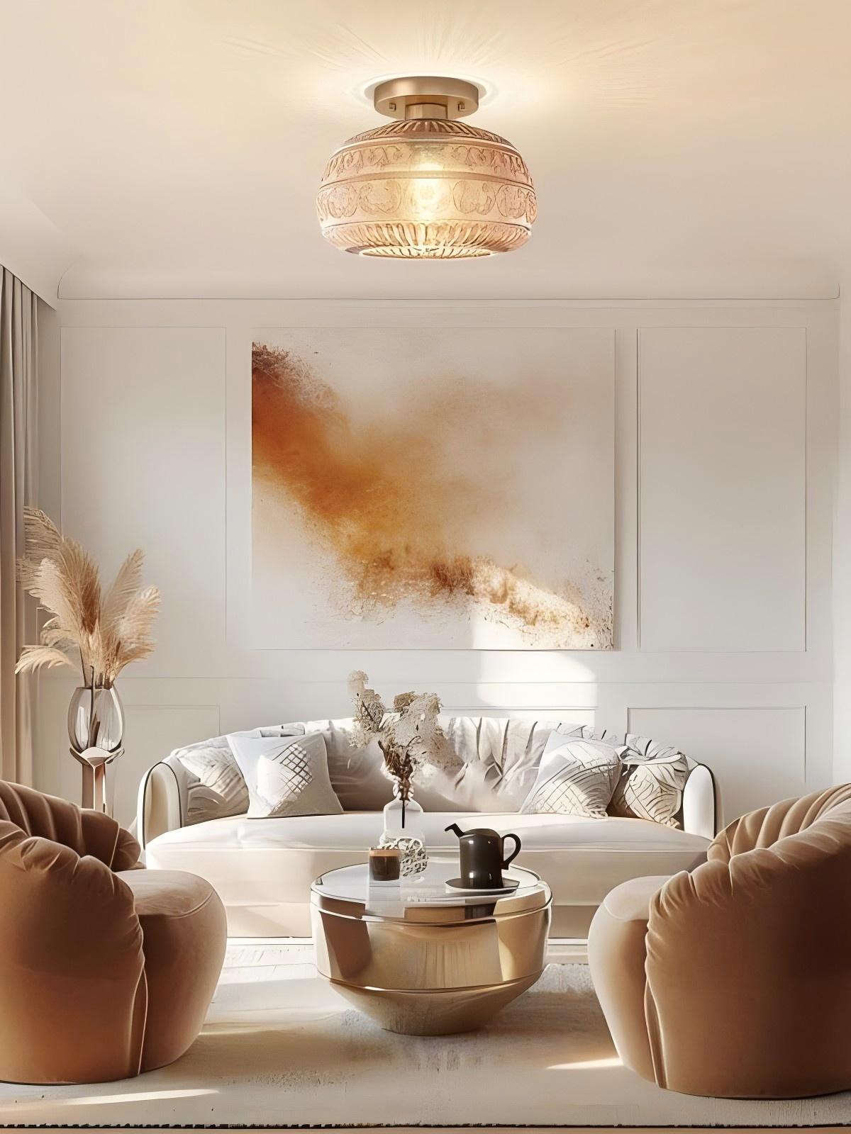Glazen Bol Plafondlamp Getextureerd Glas Semi-Flush Verlichting voor Elke Ruimte | Sansoti