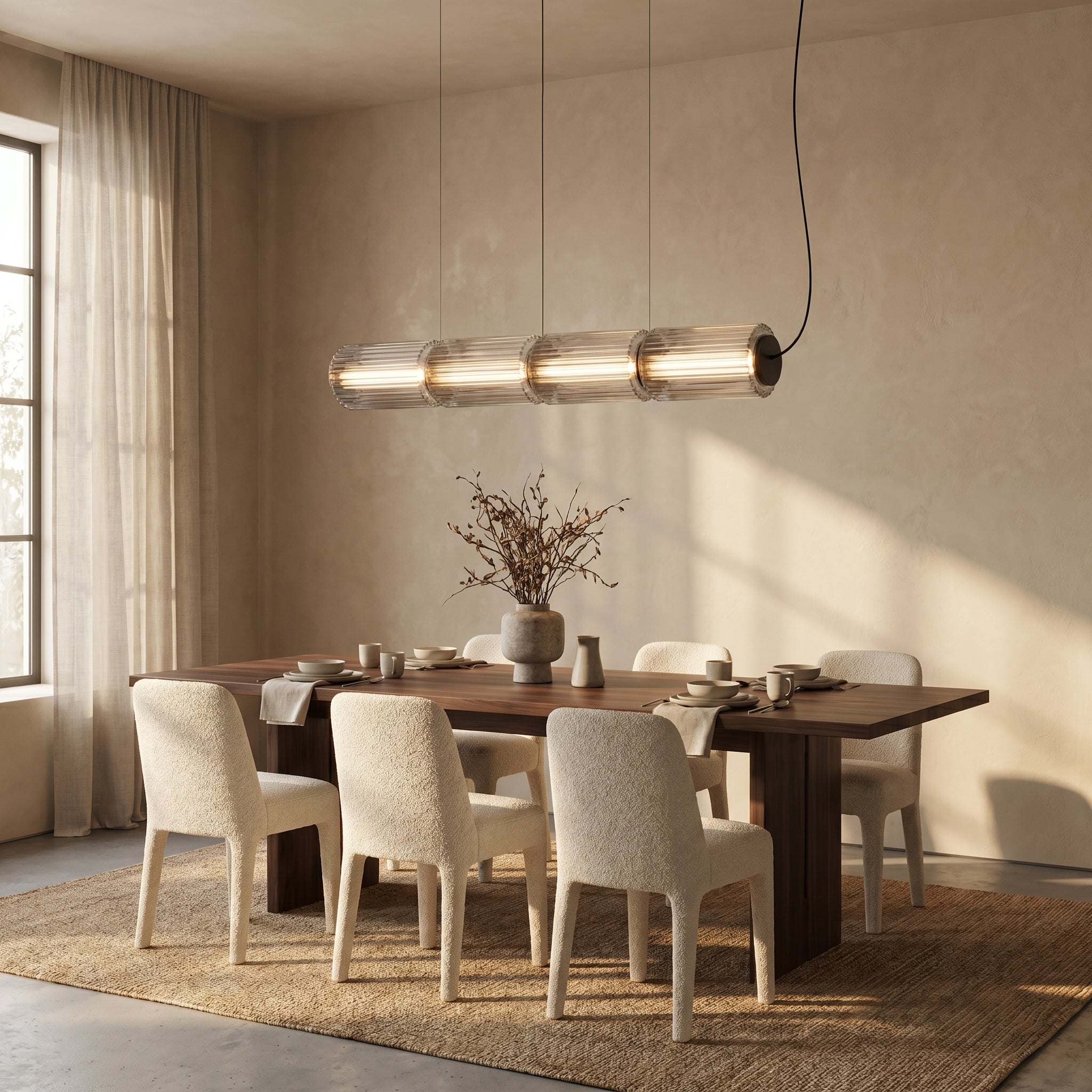 Suspension en verre cylindrique éclairage moderne table à manger bar cuisine LED 3 4 5 lampes réglable design en fer noir | Sansoti