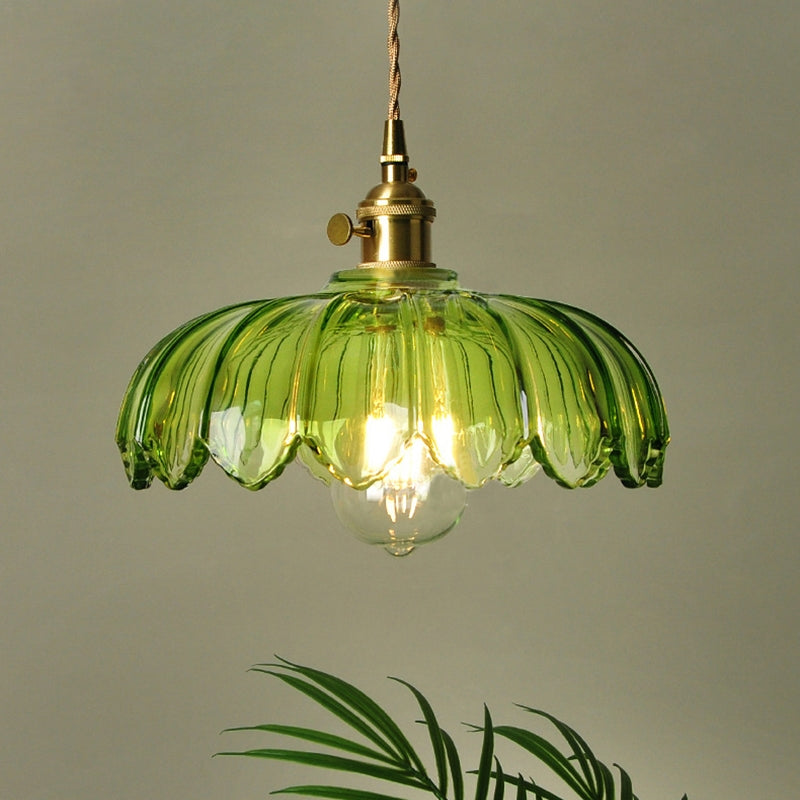Hanglamp Glas Vintage Bloem Groen Koper 25cm Pendellamp Retro Woonkamer Eetkamer Romantisch | Sansoti