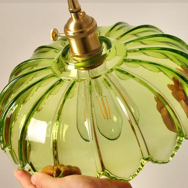 Hanglamp Glas Vintage Bloem Groen Koper 25cm Pendellamp Retro Woonkamer Eetkamer Romantisch | Sansoti