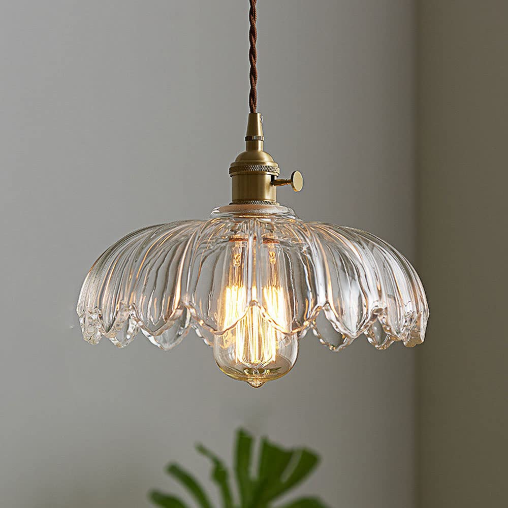 Hanglamp Glas Vintage Bloem Groen Koper 25cm Pendellamp Retro Woonkamer Eetkamer Romantisch | Sansoti