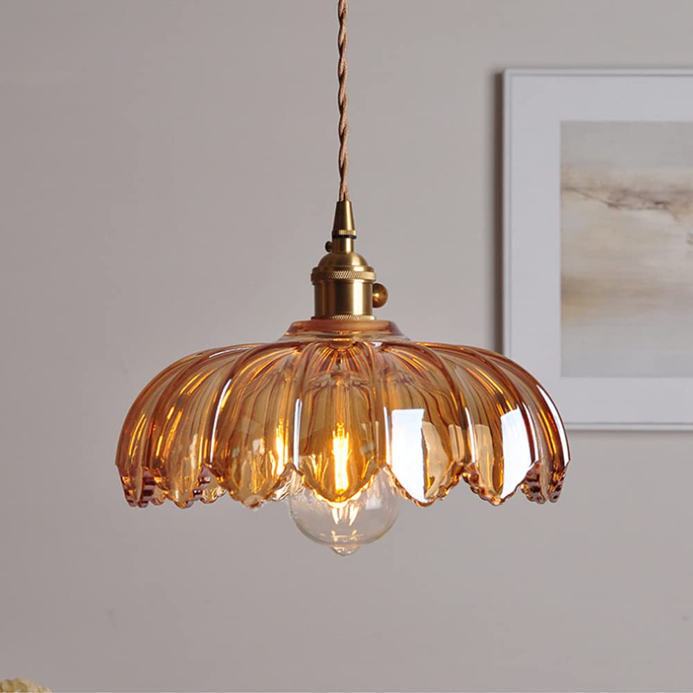Hanglamp Glas Vintage Bloem Groen Koper 25cm Pendellamp Retro Woonkamer Eetkamer Romantisch | Sansoti