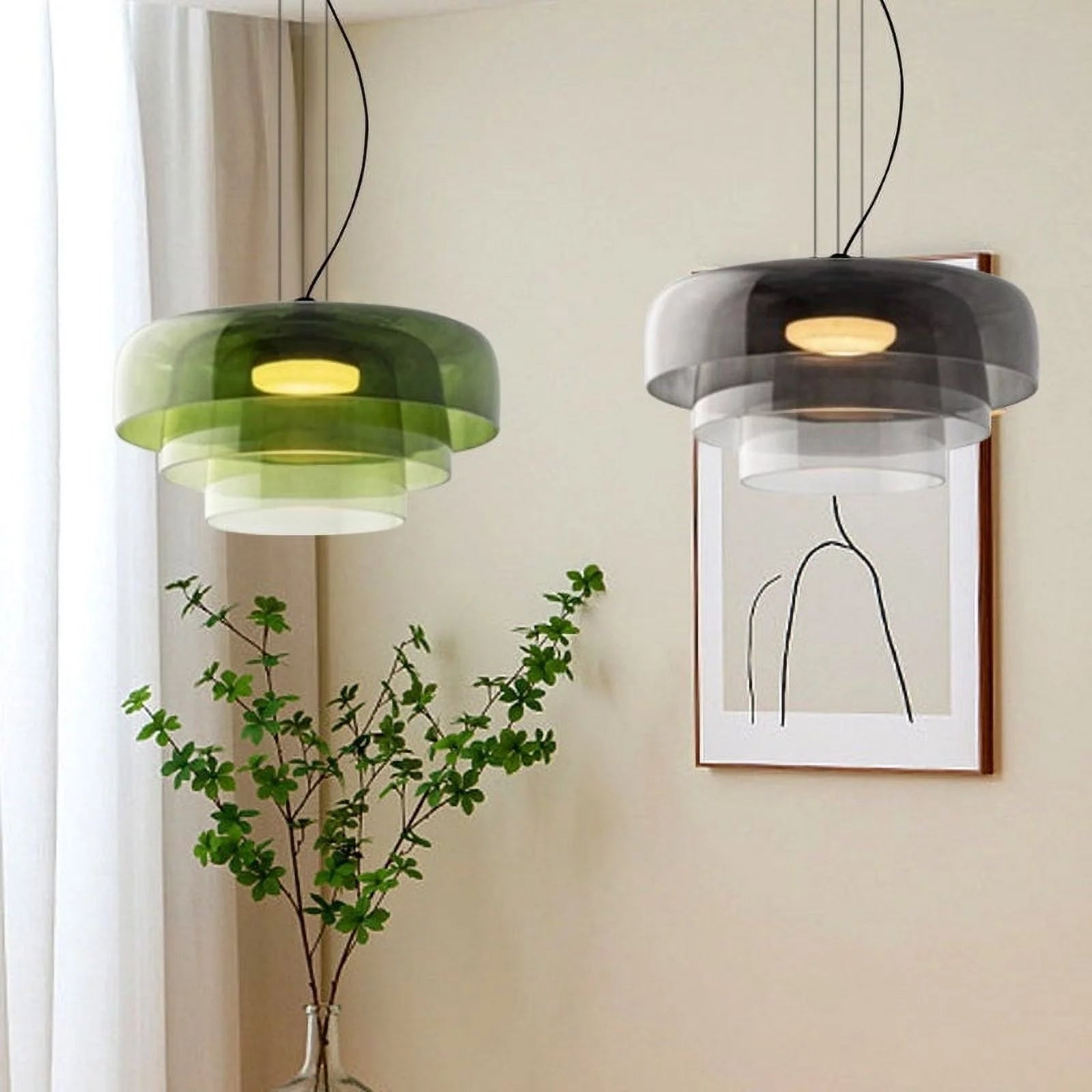 Suspension Verre Design Nordique Superposé 1 2 3 Niveaux Orange Vert Gris Salle à Manger Cuisine Salon Suspension Lumière Chaude LED Réglable