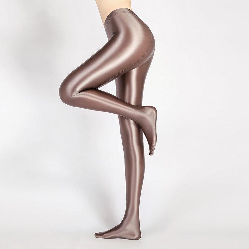 Glanzende High Waist Legging Dames Elastisch Ondoorzichtig Sportlegging Yoga Fitness Zwart Bruin Grijs | Sansoti
