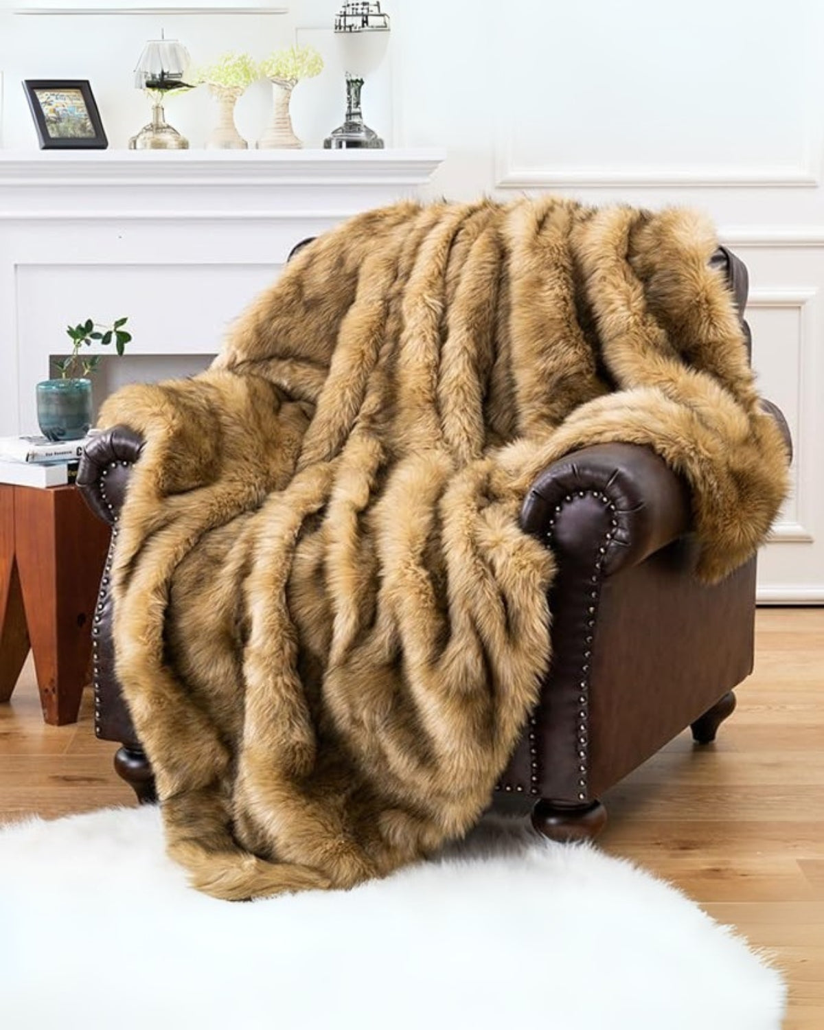 Imitatiebont Plaid 127x152cm of 150x200cm Wit Bruin Grijs Goud Scandinavische Woonkamer Slaapkamer Decoratieve Luxe Zachte Textiel Premium Woondeken | Sansoti