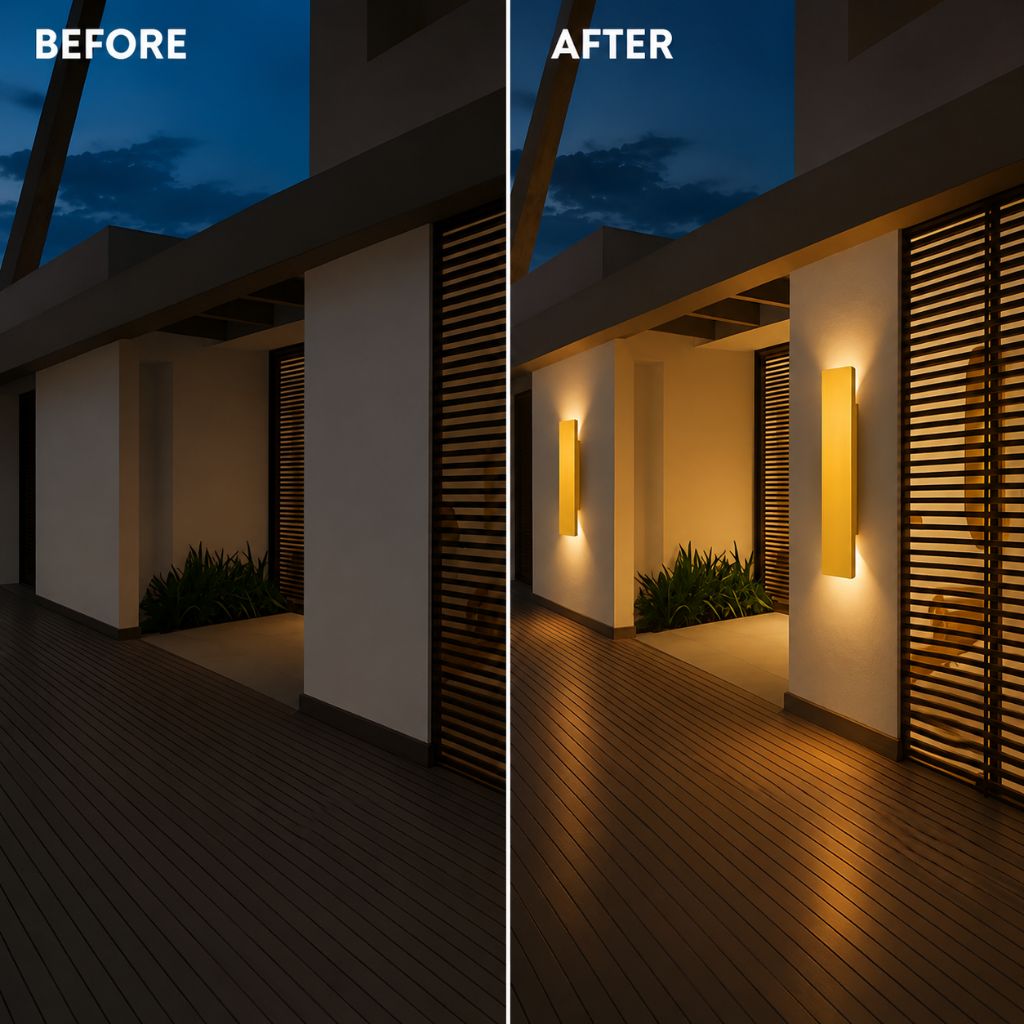 Aluminium-Wandleuchte in Goldoptik, IP65 wasserdichte LED-Außenbeleuchtung für Garten, Balkon und Terrasse, 6 W, 18 W, 24 W | Sansoti