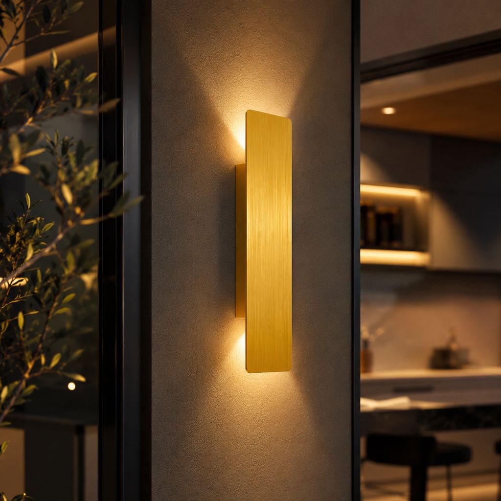 Aluminium-Wandleuchte in Goldoptik, IP65 wasserdichte LED-Außenbeleuchtung für Garten, Balkon und Terrasse, 6 W, 18 W, 24 W | Sansoti