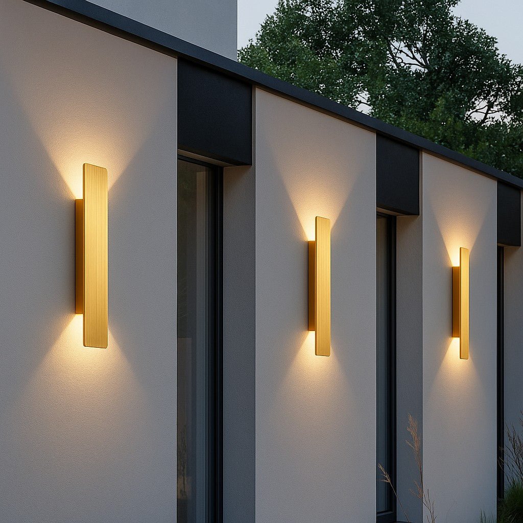 Aluminium-Wandleuchte in Goldoptik, IP65 wasserdichte LED-Außenbeleuchtung für Garten, Balkon und Terrasse, 6 W, 18 W, 24 W | Sansoti