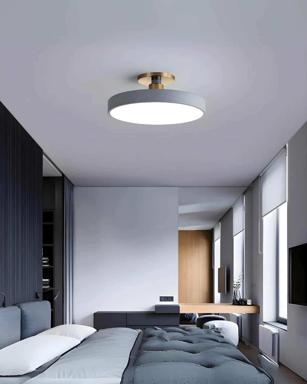 Moderne runde Deckenleuchte mit Gold-Detail und Acryl-Diffusor – minimalistische Semi Flush Design-Beleuchtung für Wohnzimmer und Schlafzimmer | Restfield