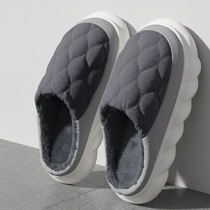Pantoufles imperméables pour hommes, doublées, chaussures d'hiver antidérapantes, chaussons d'intérieur chauds et confortables | Sansoti