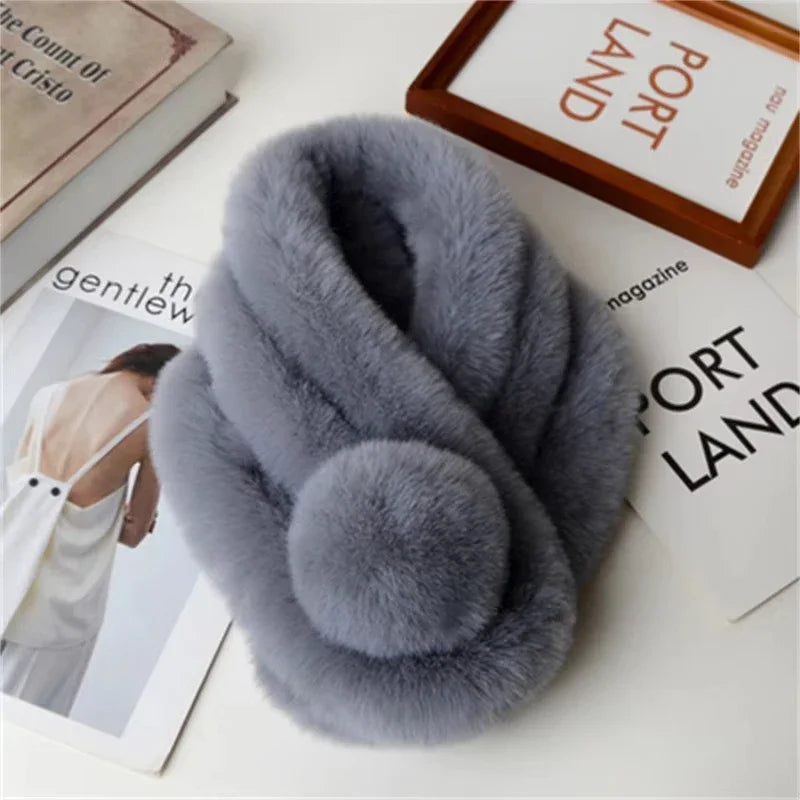 Weicher Kunstpelz-Halswärmer für Damen und Herren - Winter, Plüschschal, Grau, Weiß, Braun, Unisex-Modeaccessoire | Sansoti
