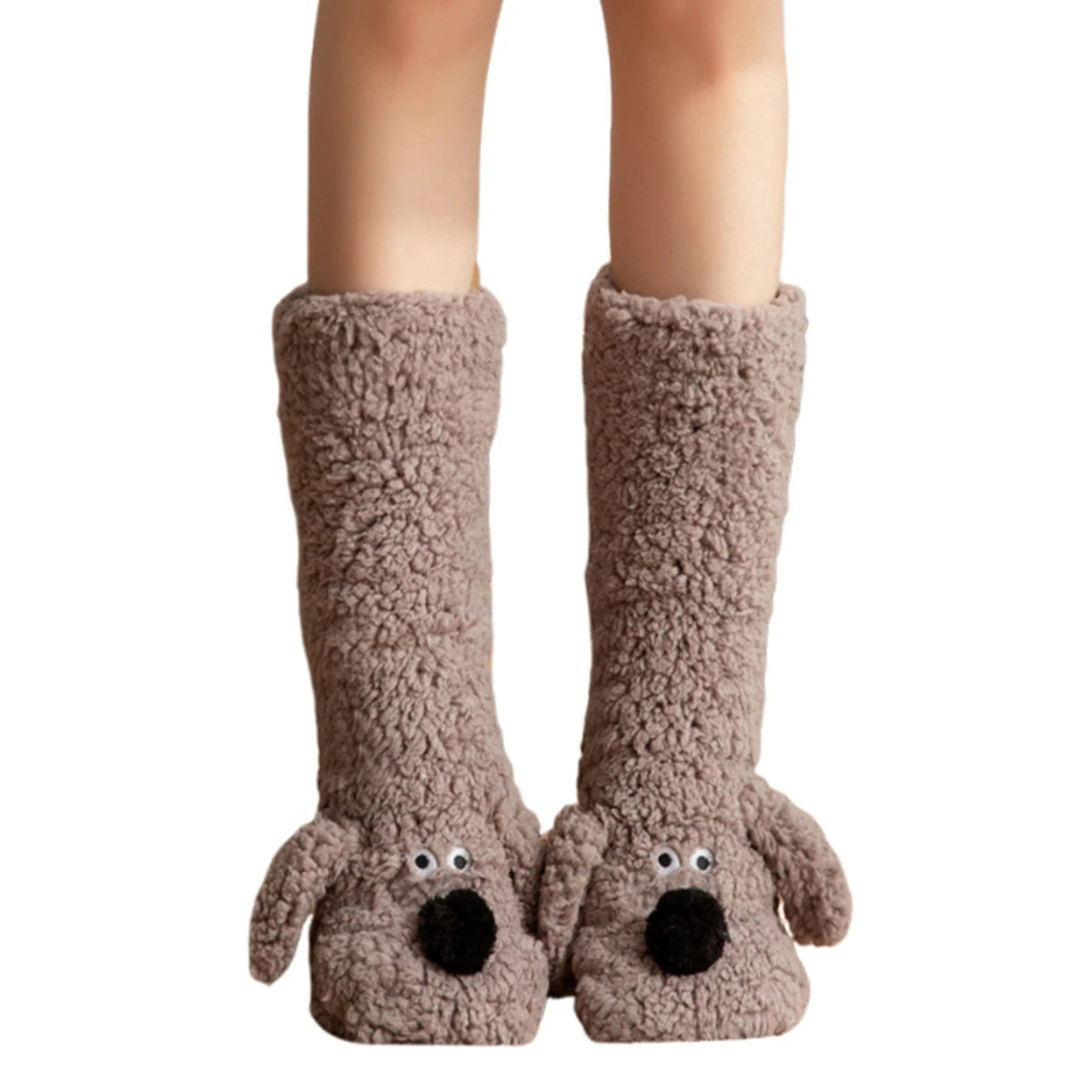 Plush house socks with dog motif for warm feet and legs, women's winter non-slip comfort socks, house socks | Sansoti