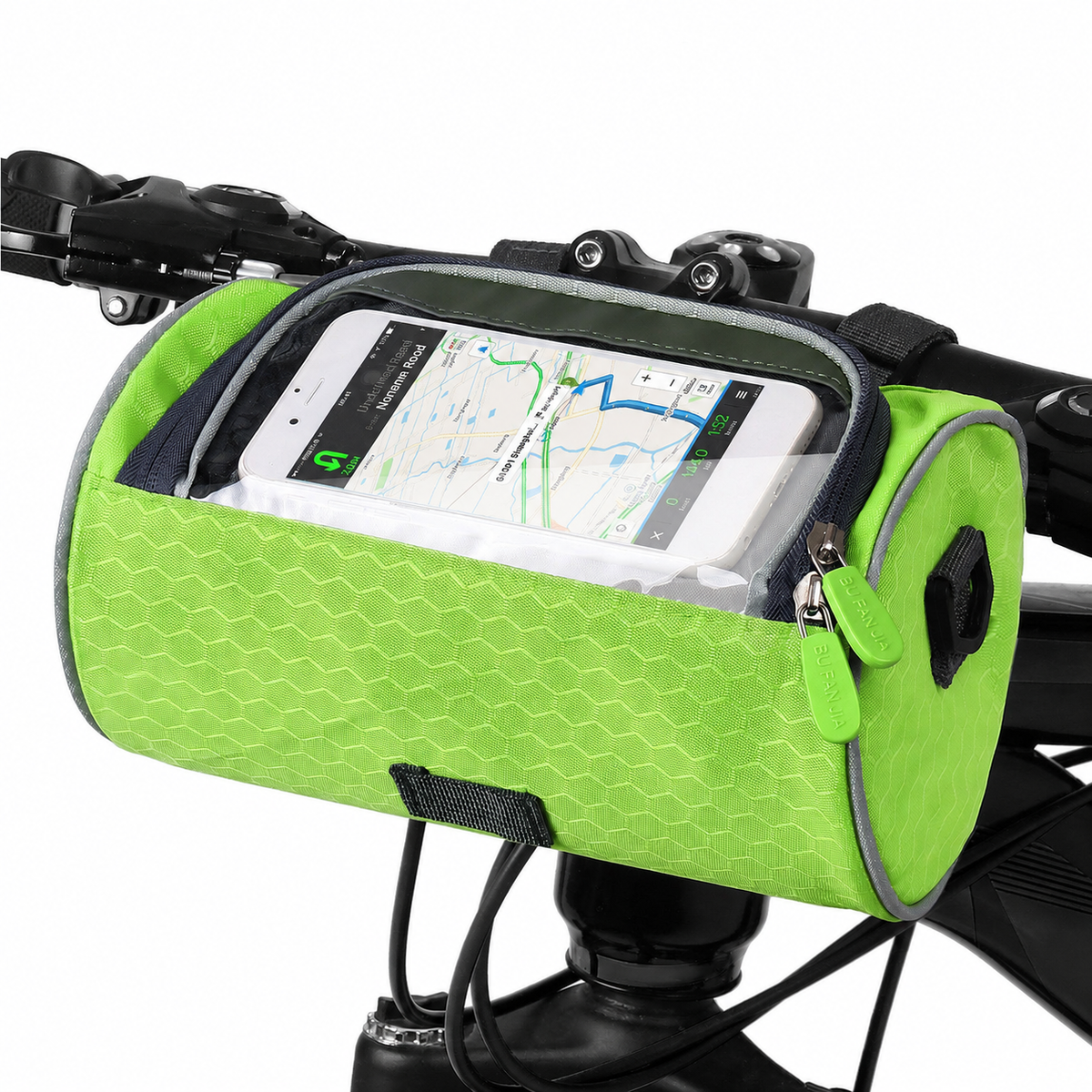 Fahrrad-Lenkertasche mit Handyfenster, wasserdicht, schwarz-blau, Touchscreen-Schutz, sicher unterwegs mit dem Fahrrad | Sansoti