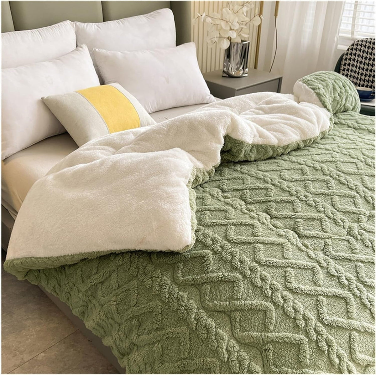 Dubbelzijdige Plaid Sherpa Fleece Geometrisch Patroon Warmte Comfort Woonkamer Slaapkamer Bank Bed Deken | Sansoti