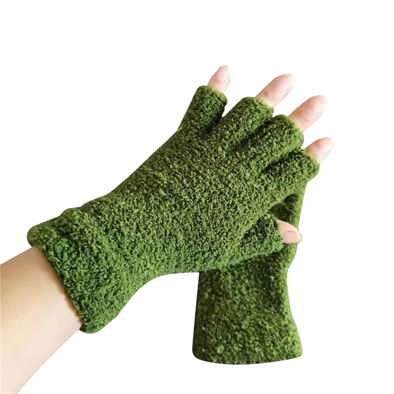 Knitted Fingerless Gloves Fleece Half-Finger Unisex Warm Comfortable Autumn Winter Accessory | Sansoti