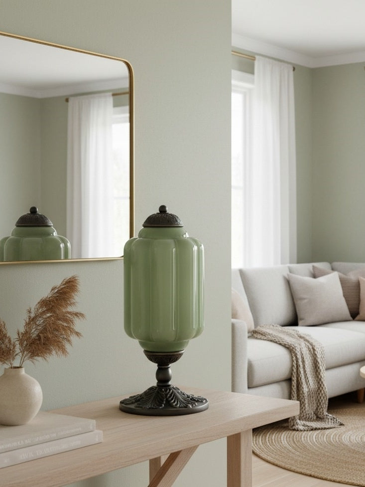 Vintage Glazen Tafellamp met Messing of Zwarte Afwerking | Sansoti