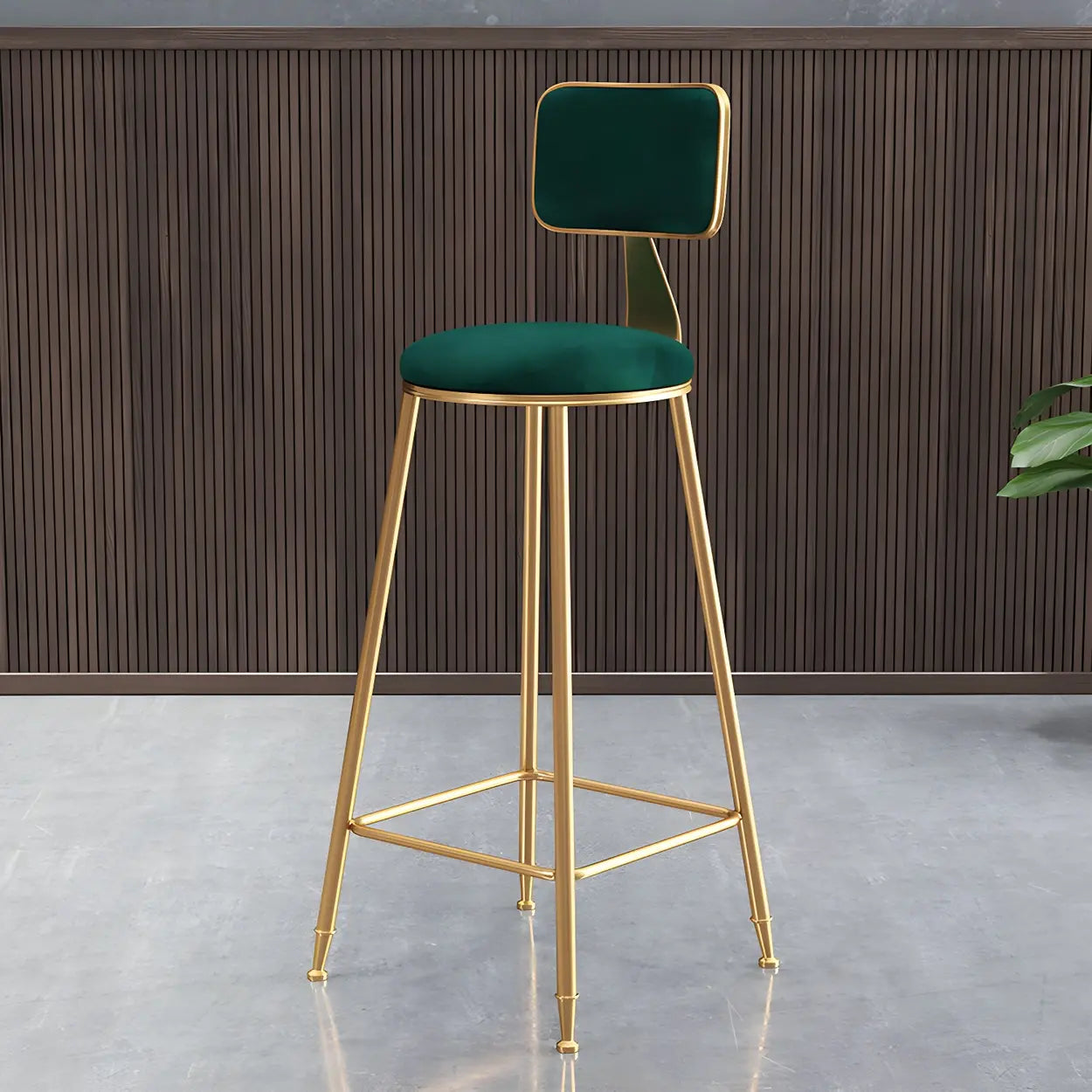 Tabouret de Bar en Velours Luxe avec Dossier et Piètement Métallique Doré – Chaise de Bar Glamour Moderne pour Îlot de Cuisine et Bar à Domicile | Restfield