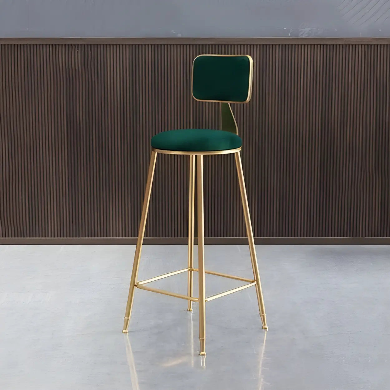 Tabouret de Bar en Velours Luxe avec Dossier et Piètement Métallique Doré – Chaise de Bar Glamour Moderne pour Îlot de Cuisine et Bar à Domicile | Restfield