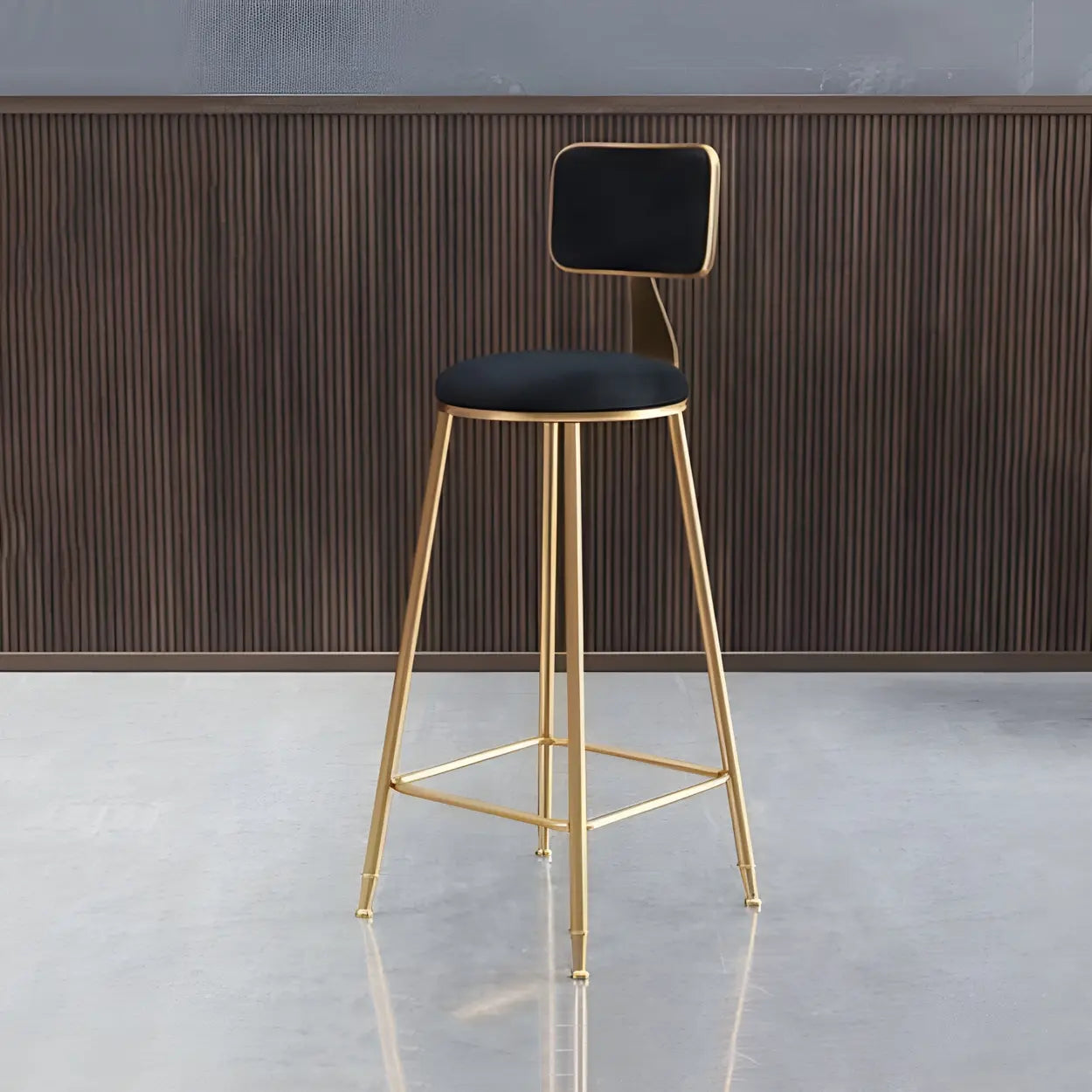 Tabouret de Bar en Velours Luxe avec Dossier et Piètement Métallique Doré – Chaise de Bar Glamour Moderne pour Îlot de Cuisine et Bar à Domicile | Restfield