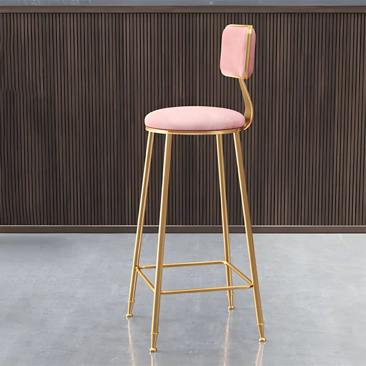 Tabouret de Bar en Velours Luxe avec Dossier et Piètement Métallique Doré – Chaise de Bar Glamour Moderne pour Îlot de Cuisine et Bar à Domicile | Restfield
