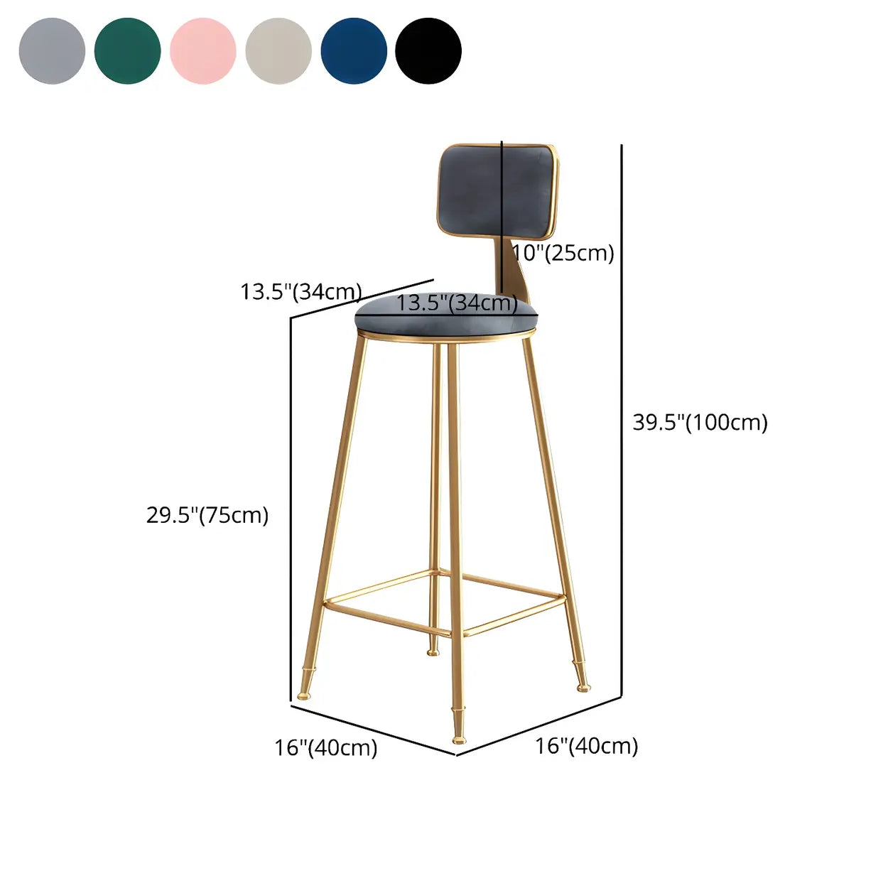 Tabouret de Bar en Velours Luxe avec Dossier et Piètement Métallique Doré – Chaise de Bar Glamour Moderne pour Îlot de Cuisine et Bar à Domicile | Restfield
