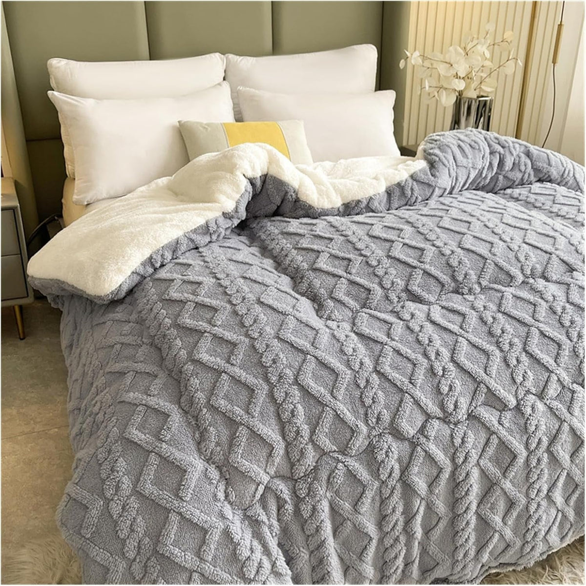 Dubbelzijdige Plaid Sherpa Fleece Geometrisch Patroon Warmte Comfort Woonkamer Slaapkamer Bank Bed Deken | Sansoti