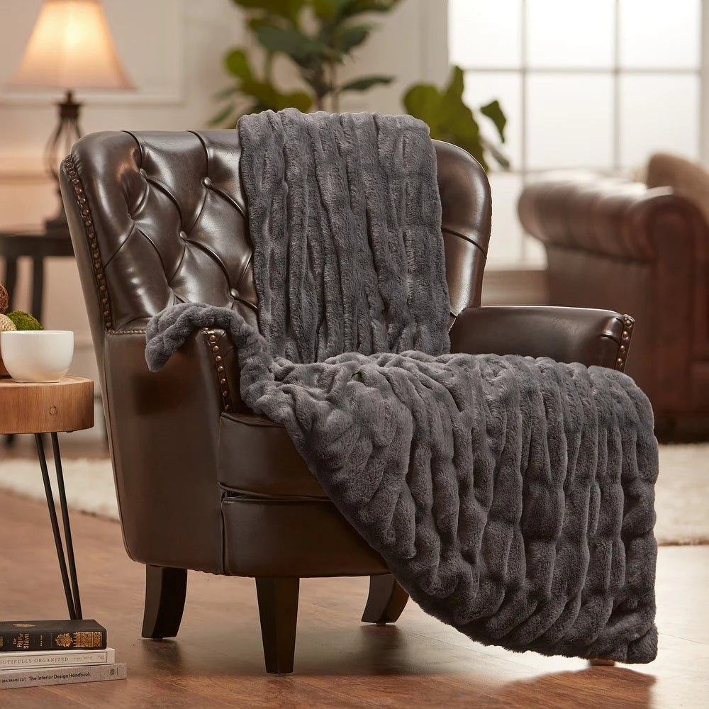 Faux Fur Throw Double-Sided Velvety Soft Warm Comfortable Decorative Cozy Living Room Bedroom | Sansoti