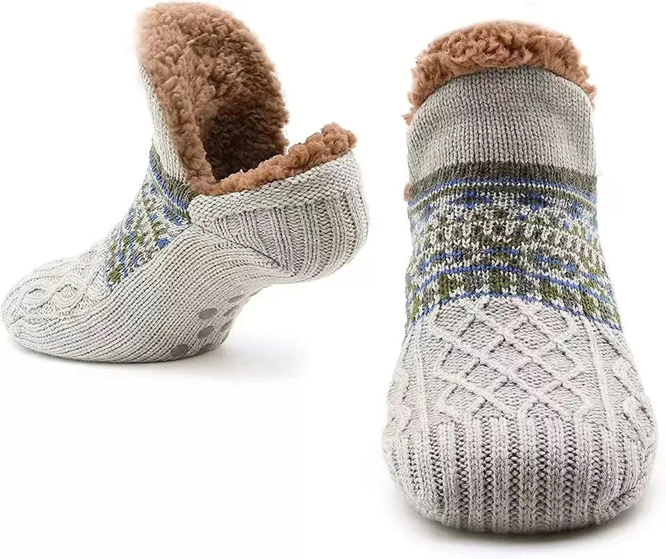 House Socks with Snowflake Pattern, Non-Slip, Fleece-Lined, Unisex Winter Socks, Warm, Fluffy, Comfortable Indoor | Sansoti