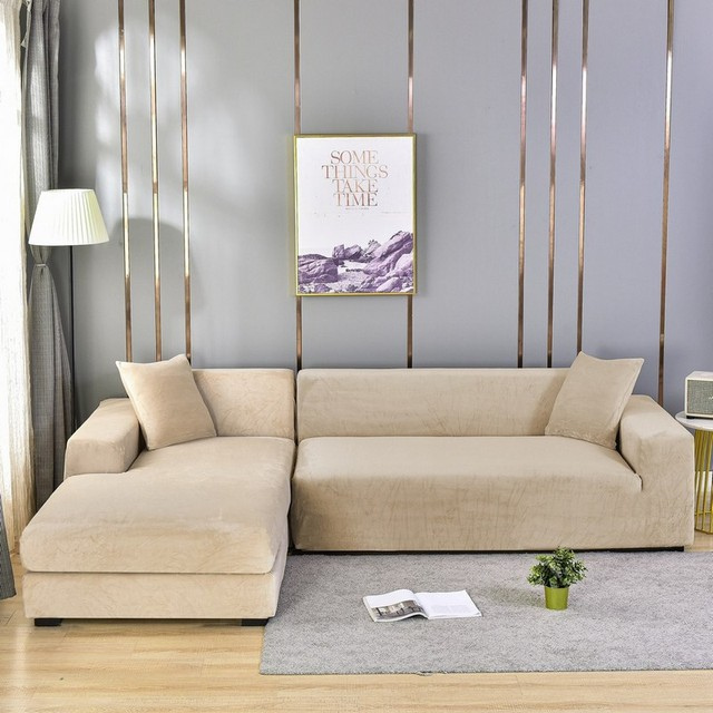 Housse de canapé extensible en velours - Housse universelle pour canapé 1-4 places - Protection antitache pour le salon | Sansoti