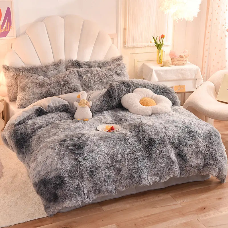 Fluffy Fleece Bedding Set – Teddy 3-piece or 4-piece – Duvet Cover Sheet Pillowcases Single | Sansoti