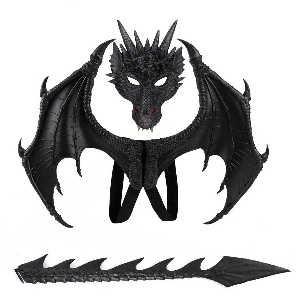 Ensemble de déguisement 3D ailes de dragon avec masque et queue pour enfants, cosplay fantasy, fêtes d’Halloween et carnaval | Sansoti