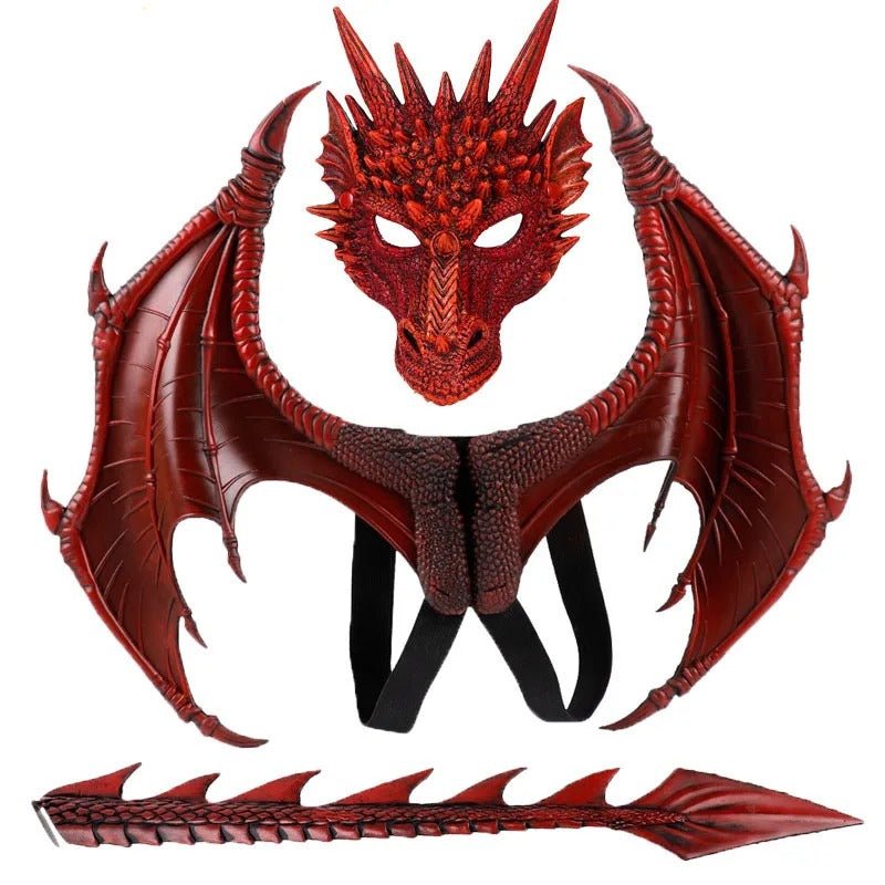 Ensemble de déguisement 3D ailes de dragon avec masque et queue pour enfants, cosplay fantasy, fêtes d’Halloween et carnaval | Sansoti