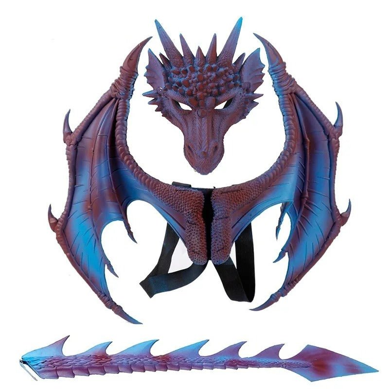 Ensemble de déguisement 3D ailes de dragon avec masque et queue pour enfants, cosplay fantasy, fêtes d’Halloween et carnaval | Sansoti