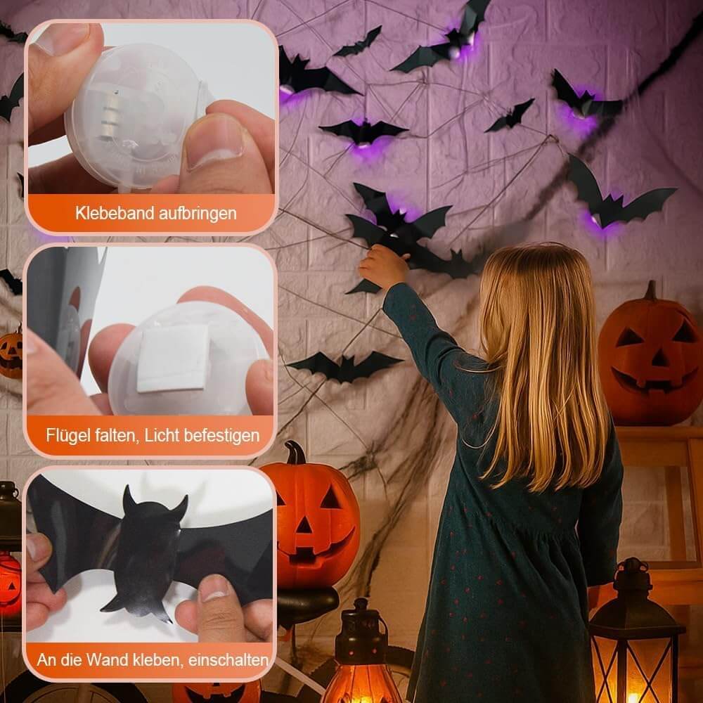 Beleuchtetes Wanddekorationsset, 104-teilig, Fledermäuse, Spinnen, Gespenster, Halloween, Gruselfest, Feiertage, Hausdekoration | Sansoti