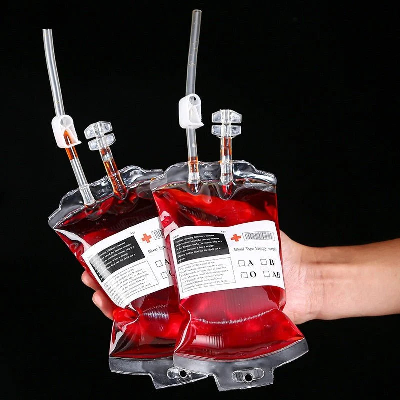 Blood Bag Drink Pouches 400ml Halloween Cosplay Party Theme Party Supplies Funny Reusable Drink Pouch | Sansoti