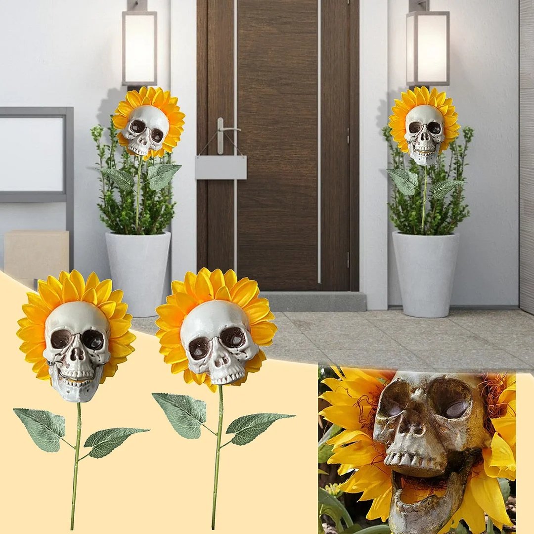 Czaszka Słonecznik Wbijana ozdoba ogrodowa 60cm Gothic Halloween Żelazna dekoracja ogrodowa do ogródka przed domem, na taras, trawnik lub balkon | Sansoti