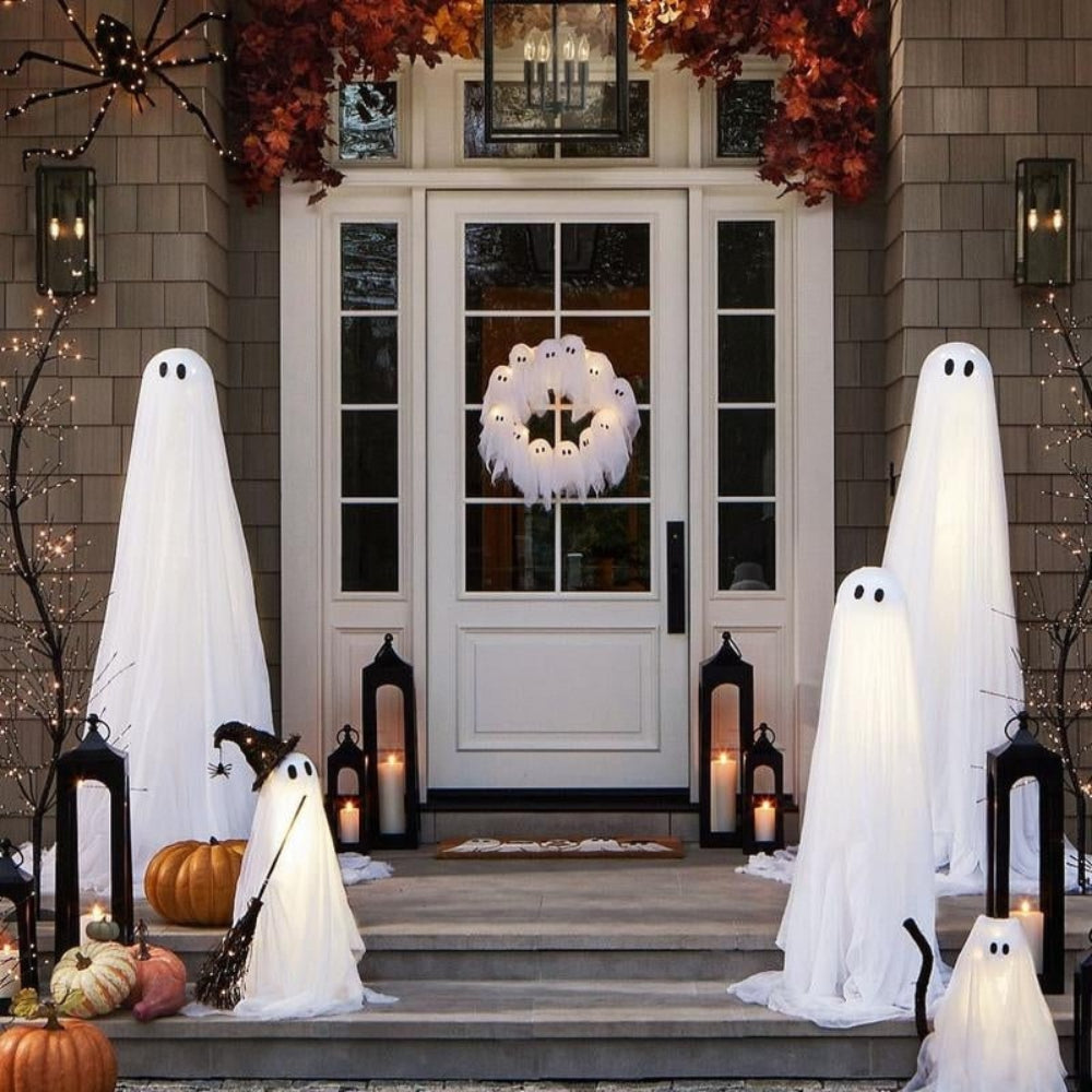 Verlichte Halloween Krans met 12 Spookjes en LED Verlichting voor Deur Muur Raam Party Feest Decoratie | Sansoti